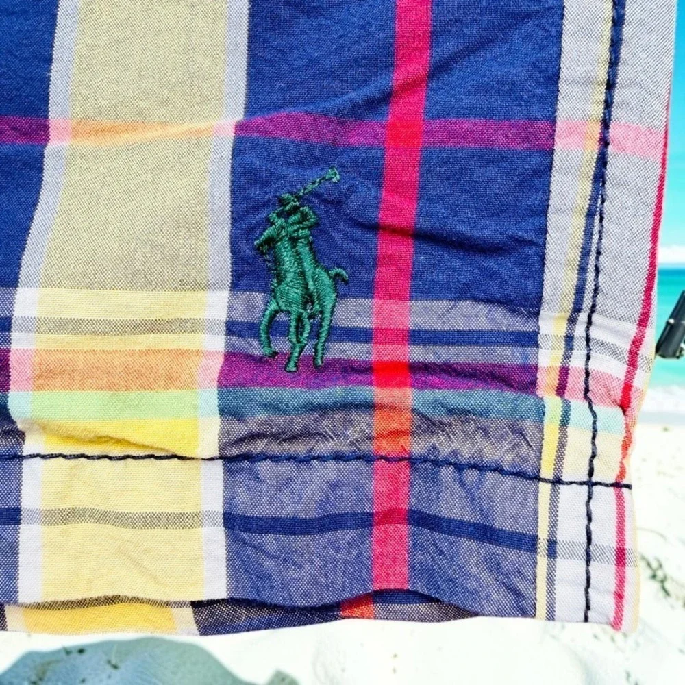 Vintage Polo Ralph Lauren Swim Trunks Men XL Madras Plaid Lined‎ Mesh Shorts 90s